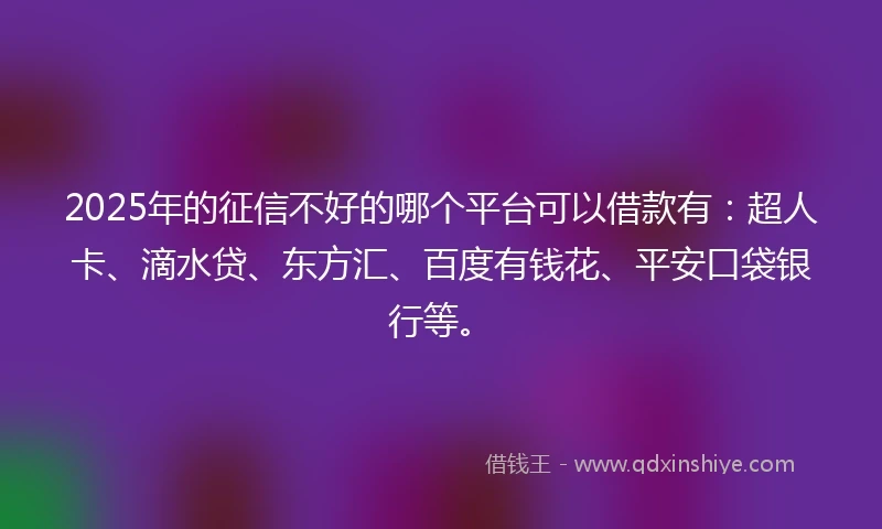 2025年的征信不好的哪个平台可以借款有：超人卡、滴水贷、东方汇、百度有钱花、平安口袋银行等。