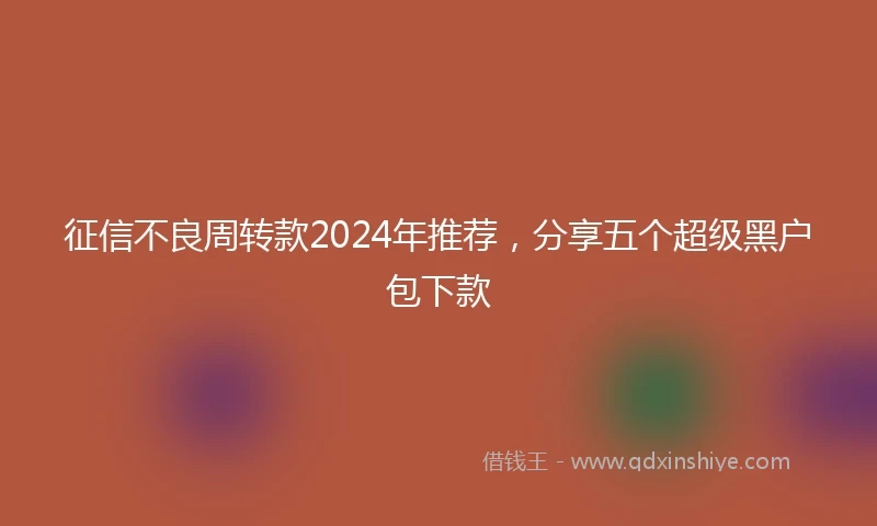 征信不良周转款2024年推荐，分享五个超级黑户包下款