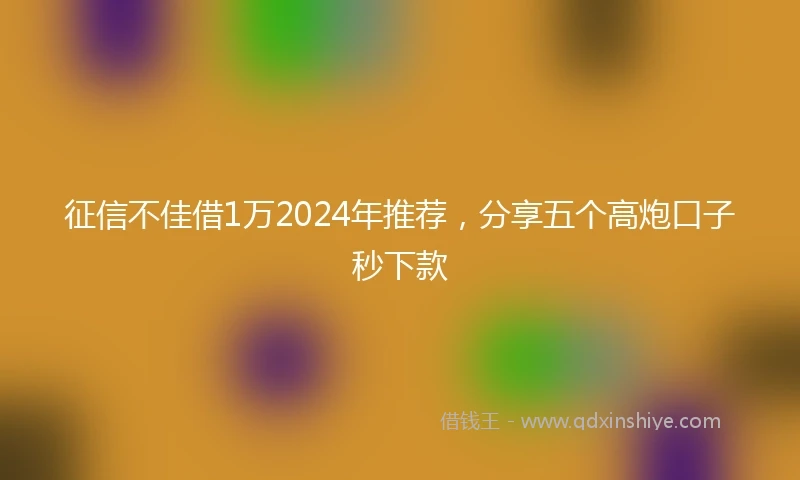征信不佳借1万2024年推荐，分享五个高炮口子秒下款