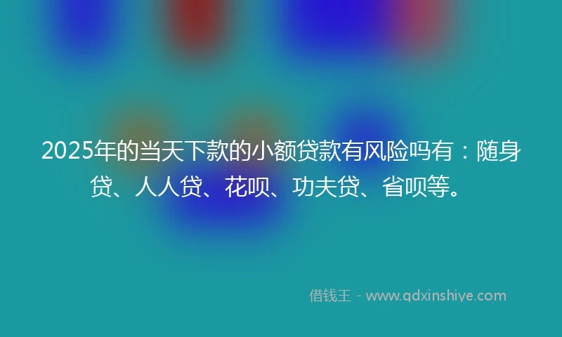 2025年的当天下款的小额贷款有风险吗有：随身贷、人人贷、花呗、功夫贷、省呗等。