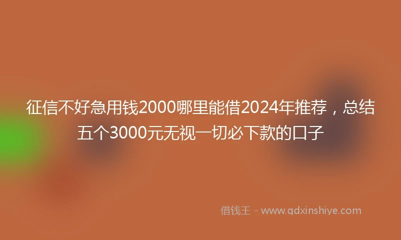 征信不好急用钱2000哪里能借2024年推荐，总结五个3000元无视一切必下款的口子