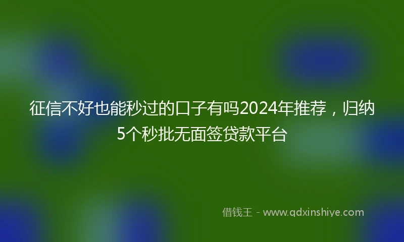 征信不好也能秒过的口子有吗2024年推荐，归纳5个秒批无面签贷款平台