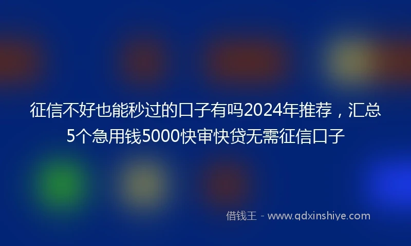 征信不好也能秒过的口子有吗2024年推荐，汇总5个急用钱5000快审快贷无需征信口子