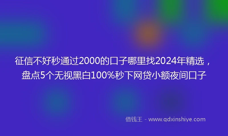 征信不好秒通过2000的口子哪里找2024年精选，盘点5个无视黑白100%秒下网贷小额夜间口子