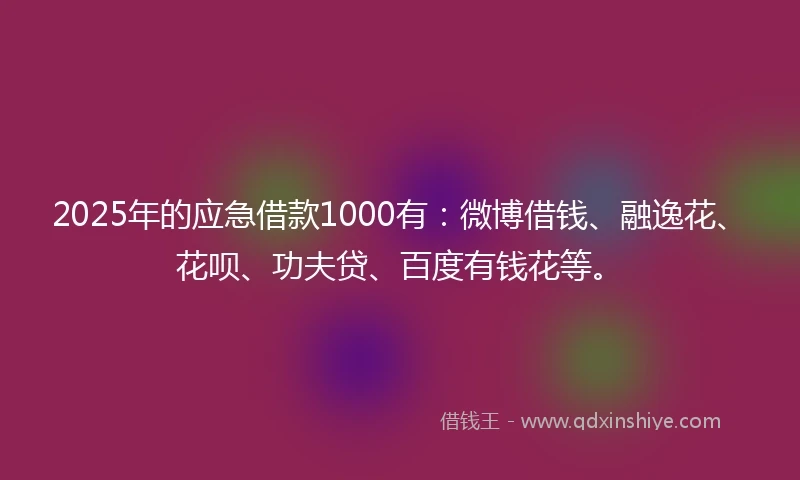 2025年的应急借款1000有：微博借钱、融逸花、花呗、功夫贷、百度有钱花等。