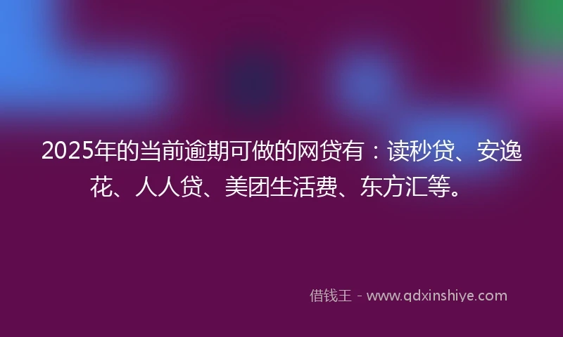 2025年的当前逾期可做的网贷有：读秒贷、安逸花、人人贷、美团生活费、东方汇等。