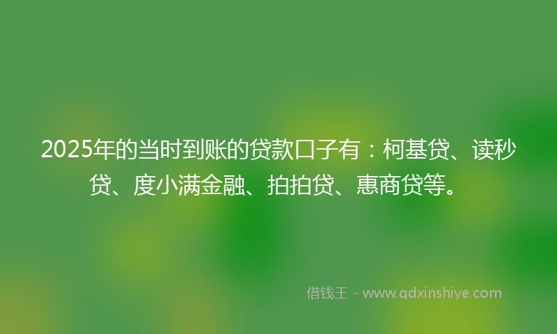 2025年的当时到账的贷款口子有：柯基贷、读秒贷、度小满金融、拍拍贷、惠商贷等。