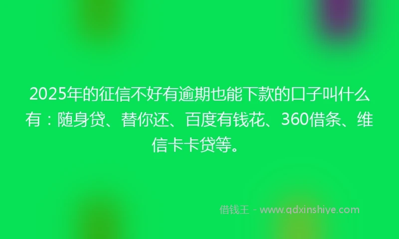 2025年的征信不好有逾期也能下款的口子叫什么有：随身贷、替你还、百度有钱花、360借条、维信卡卡贷等。