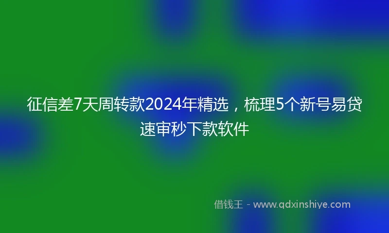 征信差7天周转款2024年精选，梳理5个新号易贷速审秒下款软件