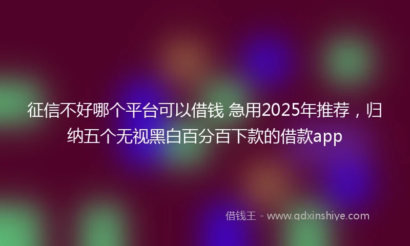 征信不好哪个平台可以借钱 急用2025年推荐，归纳五个无视黑白百分百下款的借款app