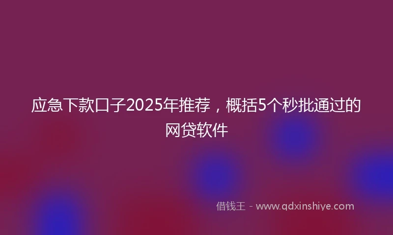应急下款口子2025年推荐，概括5个秒批通过的网贷软件