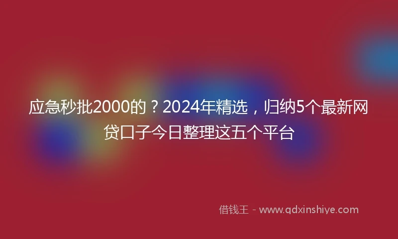 应急秒批2000的？2024年精选，归纳5个最新网贷口子今日整理这五个平台