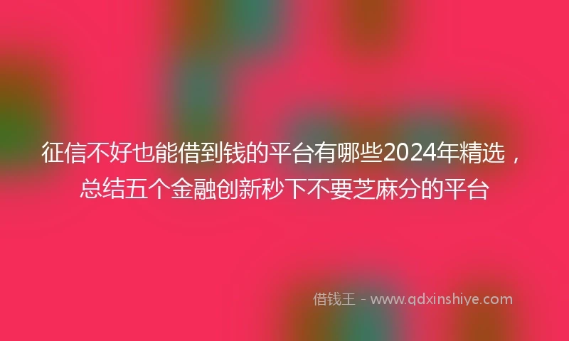 征信不好也能借到钱的平台有哪些2024年精选，总结五个金融创新秒下不要芝麻分的平台