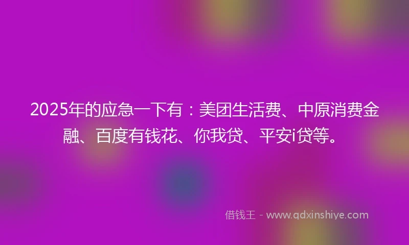 2025年的应急一下有：美团生活费、中原消费金融、百度有钱花、你我贷、平安i贷等。