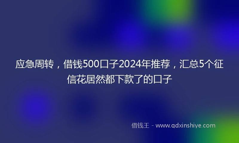 应急周转，借钱500口子2024年推荐，汇总5个征信花居然都下款了的口子