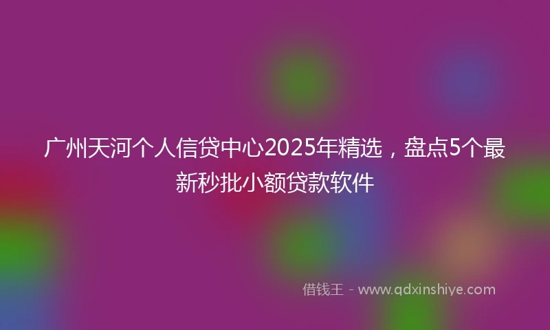 广州天河个人信贷中心2025年精选，盘点5个最新秒批小额贷款软件