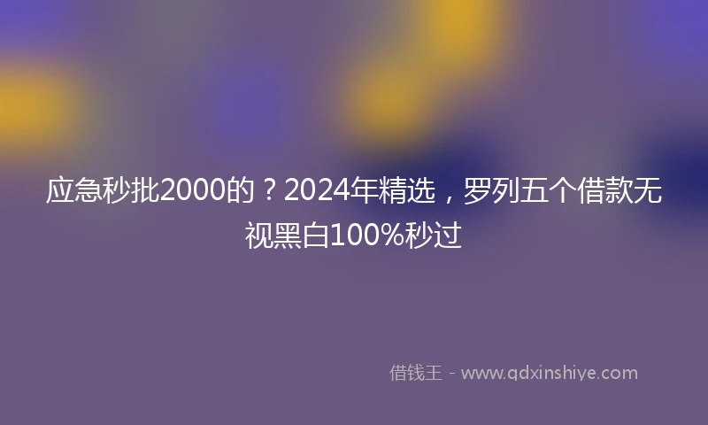 应急秒批2000的？2024年精选，罗列五个借款无视黑白100%秒过