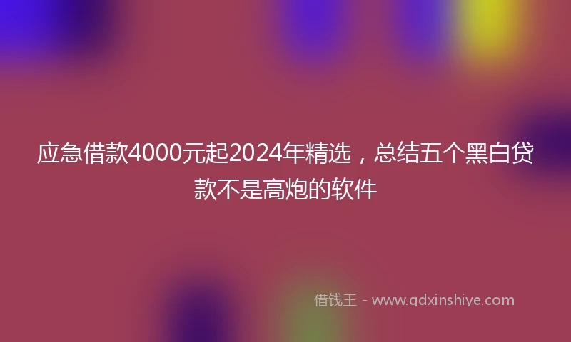 应急借款4000元起2024年精选，总结五个黑白贷款不是高炮的软件