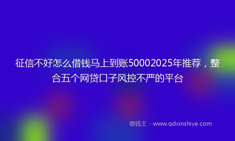 征信不好怎么借钱马上到账50002025年推荐，整合五个网贷口子风控不严的平台