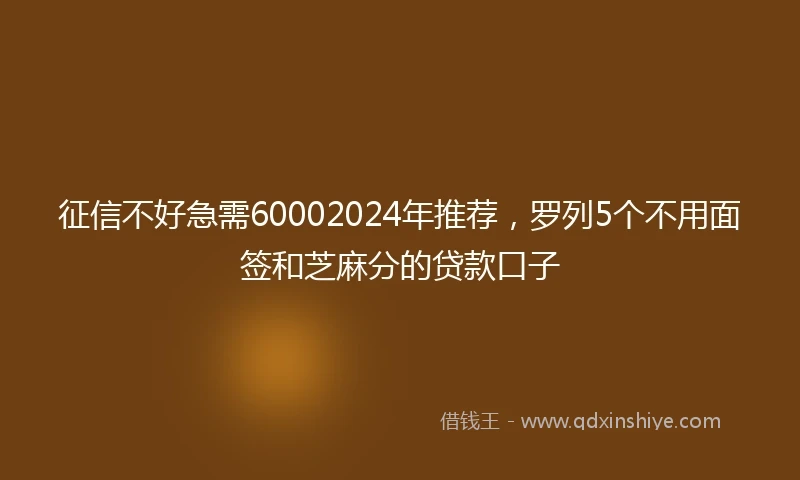 征信不好急需60002024年推荐，罗列5个不用面签和芝麻分的贷款口子
