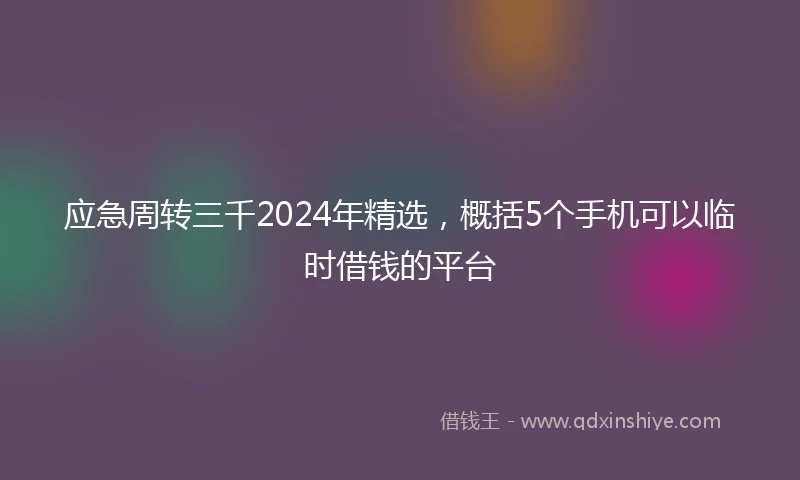 应急周转三千2024年精选，概括5个手机可以临时借钱的平台