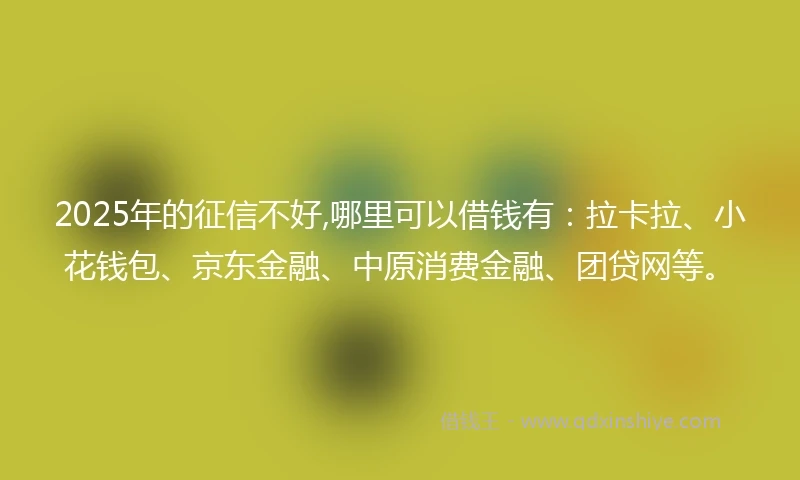 2025年的征信不好,哪里可以借钱有：拉卡拉、小花钱包、京东金融、中原消费金融、团贷网等。