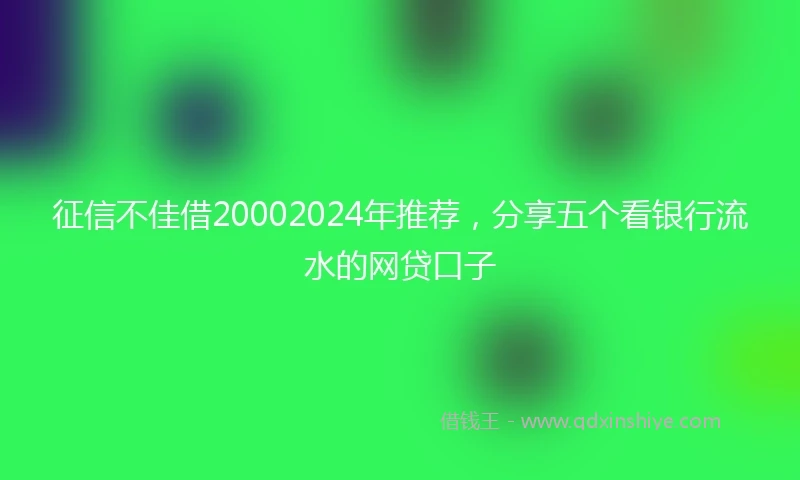 征信不佳借20002024年推荐，分享五个看银行流水的网贷口子