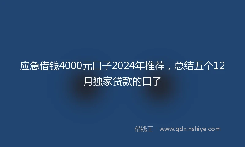 应急借钱4000元口子2024年推荐，总结五个12月独家贷款的口子