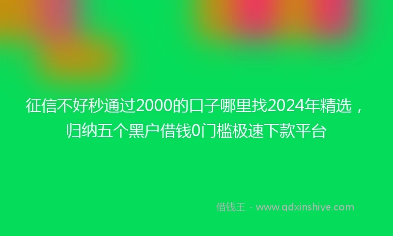 征信不好秒通过2000的口子哪里找2024年精选，归纳五个黑户借钱0门槛极速下款平台