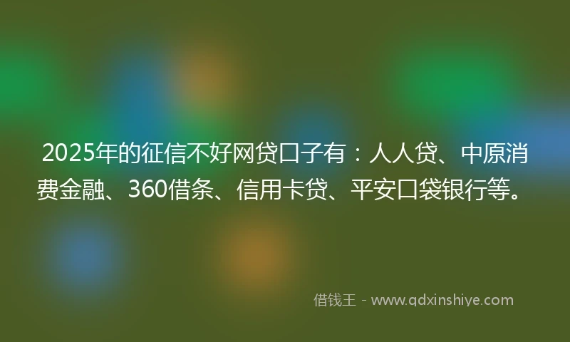 2025年的征信不好网贷口子有：人人贷、中原消费金融、360借条、信用卡贷、平安口袋银行等。