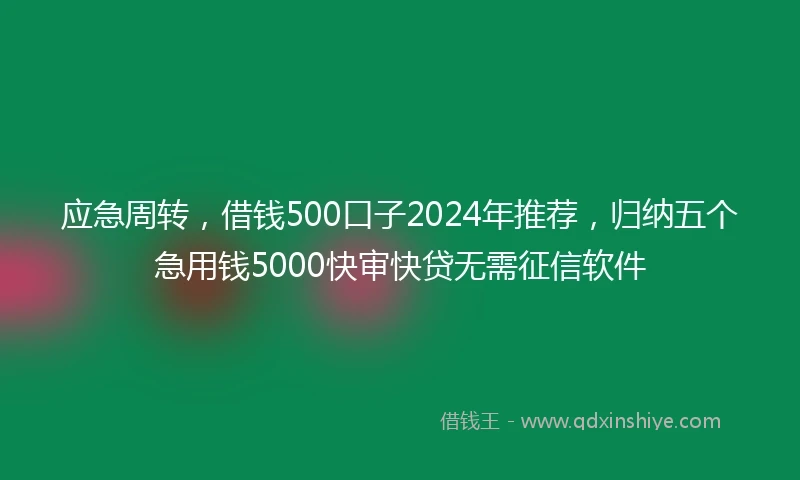 应急周转，借钱500口子2024年推荐，归纳五个急用钱5000快审快贷无需征信软件