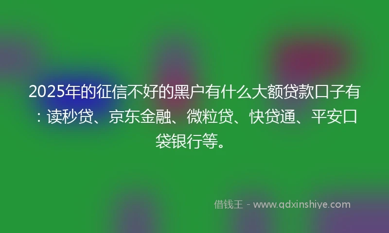 2025年的征信不好的黑户有什么大额贷款口子有：读秒贷、京东金融、微粒贷、快贷通、平安口袋银行等。