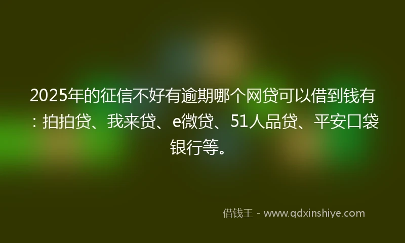 2025年的征信不好有逾期哪个网贷可以借到钱有：拍拍贷、我来贷、e微贷、51人品贷、平安口袋银行等。