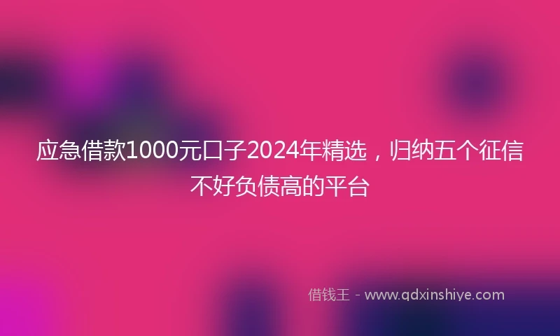 应急借款1000元口子2024年精选，归纳五个征信不好负债高的平台