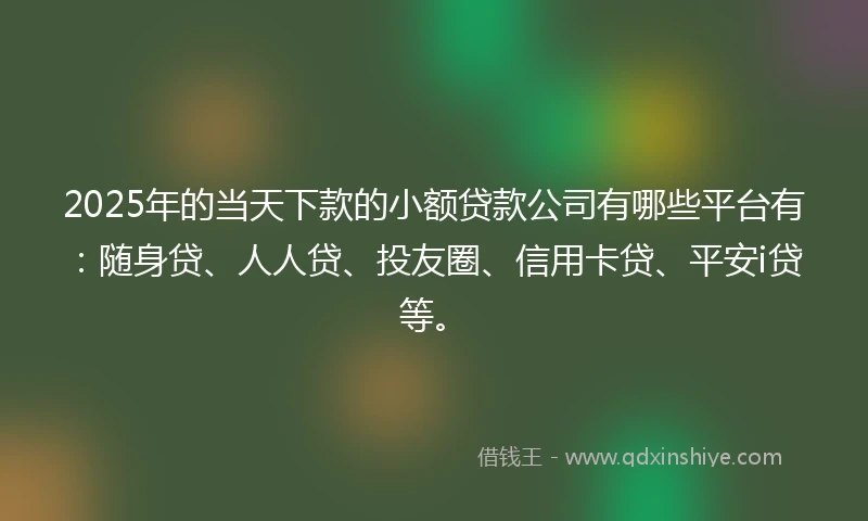 2025年的当天下款的小额贷款公司有哪些平台有：随身贷、人人贷、投友圈、信用卡贷、平安i贷等。