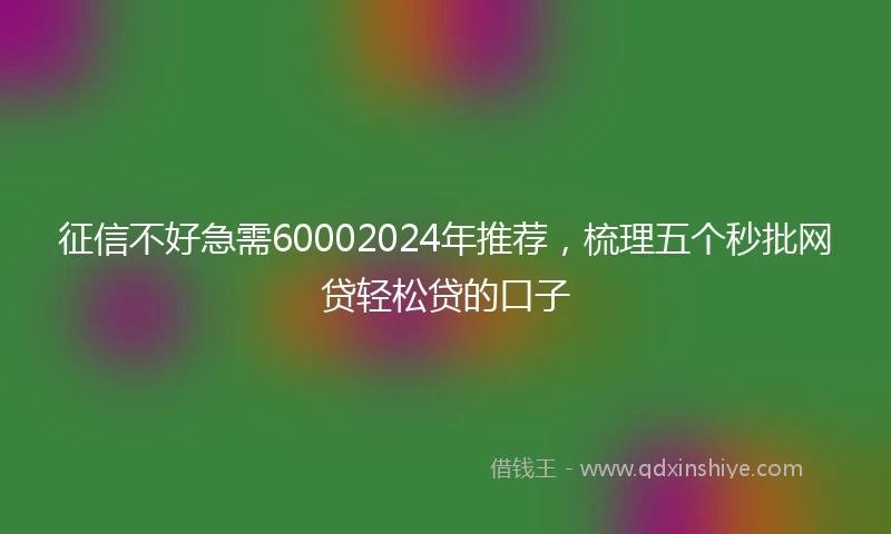 征信不好急需60002024年推荐，梳理五个秒批网贷轻松贷的口子