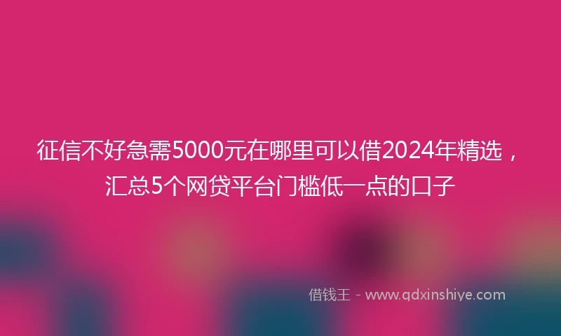 征信不好急需5000元在哪里可以借2024年精选，汇总5个网贷平台门槛低一点的口子