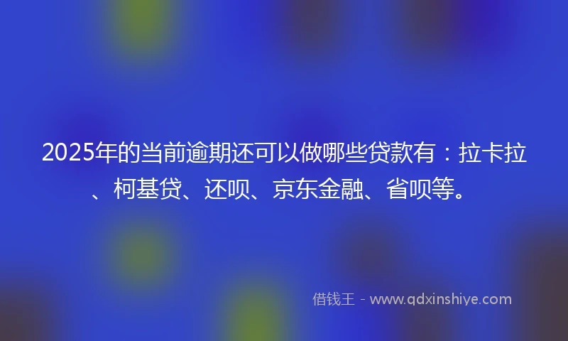 2025年的当前逾期还可以做哪些贷款有：拉卡拉、柯基贷、还呗、京东金融、省呗等。