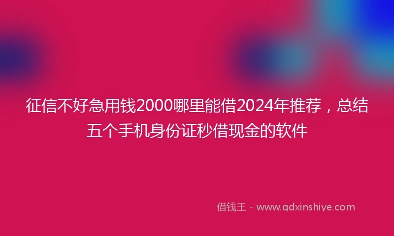 征信不好急用钱2000哪里能借2024年推荐，总结五个手机身份证秒借现金的软件