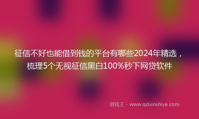 征信不好也能借到钱的平台有哪些2024年精选，梳理5个无视征信黑白100%秒下网贷软件