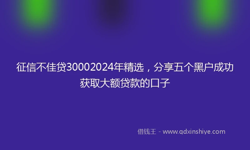 征信不佳贷30002024年精选，分享五个黑户成功获取大额贷款的口子