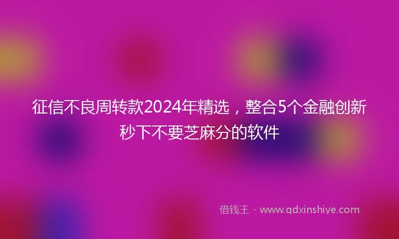 征信不良周转款2024年精选，整合5个金融创新秒下不要芝麻分的软件