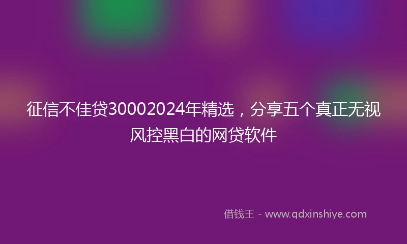 征信不佳贷30002024年精选，分享五个真正无视风控黑白的网贷软件