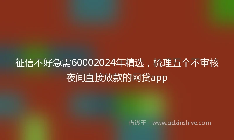 征信不好急需60002024年精选，梳理五个不审核夜间直接放款的网贷app
