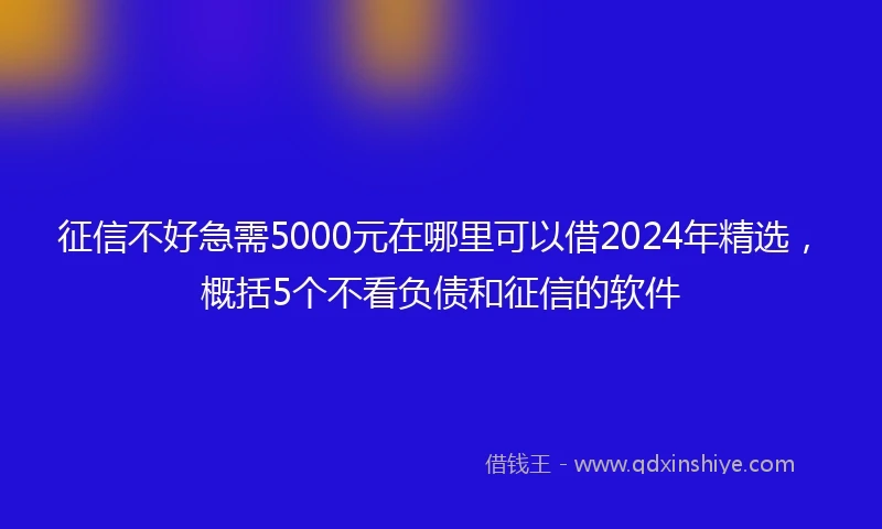 征信不好急需5000元在哪里可以借2024年精选，概括5个不看负债和征信的软件
