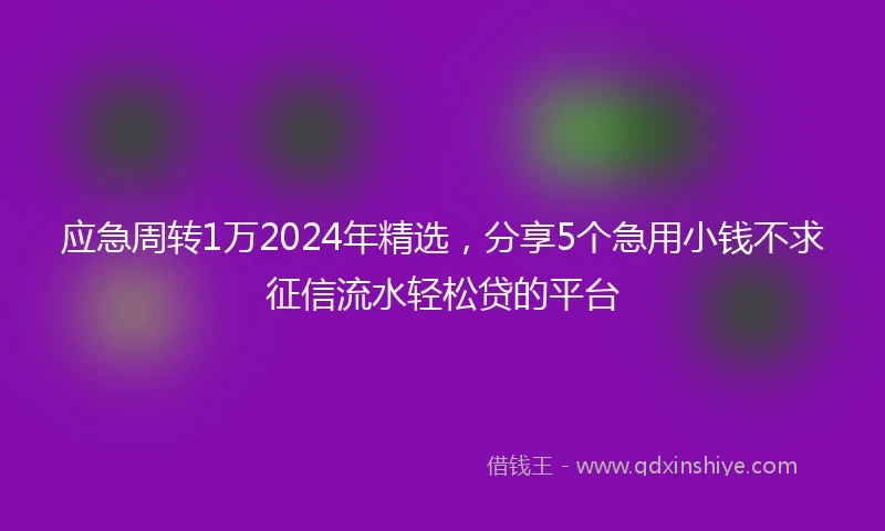 应急周转1万2024年精选，分享5个急用小钱不求征信流水轻松贷的平台