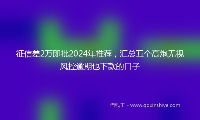 征信差2万即批2024年推荐，汇总五个高炮无视风控逾期也下款的口子