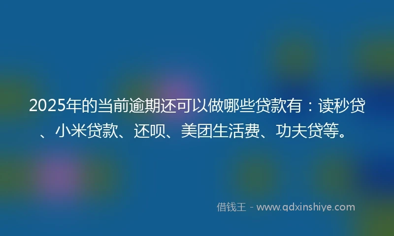 2025年的当前逾期还可以做哪些贷款有：读秒贷、小米贷款、还呗、美团生活费、功夫贷等。