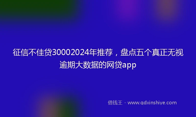 征信不佳贷30002024年推荐，盘点五个真正无视逾期大数据的网贷app