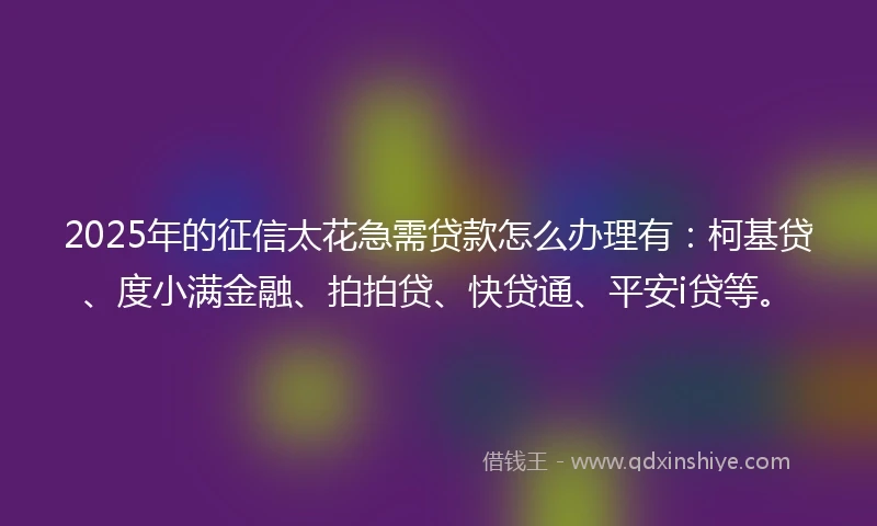 2025年的征信太花急需贷款怎么办理有：柯基贷、度小满金融、拍拍贷、快贷通、平安i贷等。